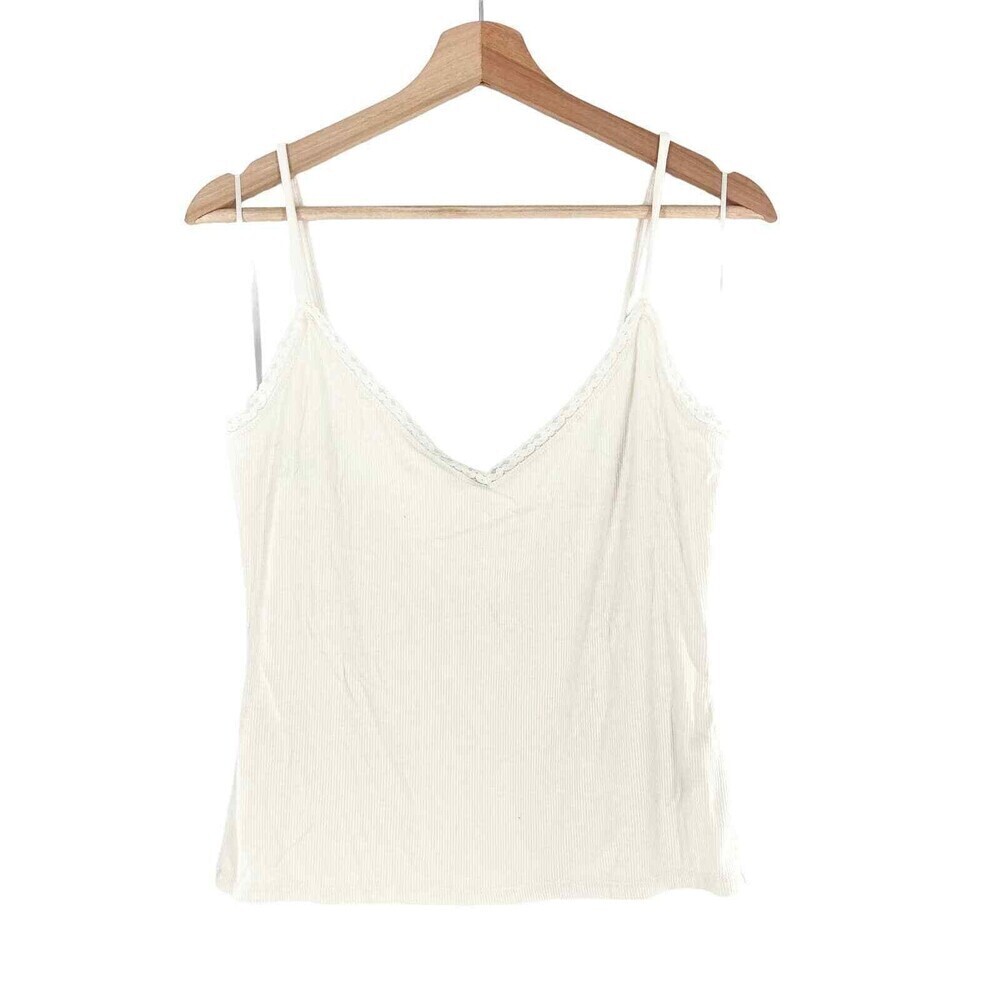Abound Women's Lace Trim Sleeveless Cami Top In White Size L